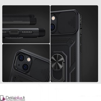 5in1 smūgiams atsparus dėklas su žiedu ir kameros apsauga - juodas (Apple Iphone 14)